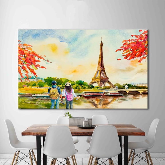 Velto Lovers Watching The Eiffel, View Canvas, Couple Canvas, Eiffel Landscape Art, Landscape Artwork, Eiffel Tower Art, Paris Landscape Art Canva Canvas, 8x10 UNFRAMED