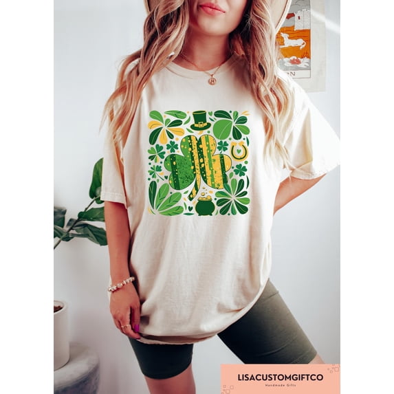 Velto Lucky Shamrock T-Shirt Mosaic Clover Graphic Tee for St Patrick’s Day Style, Full Size S-5XL
