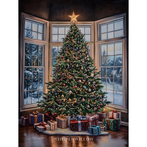 Velto Magical Colorful Decorated Holiday Tree, Snowy Holiday Home Decor, Festive Winter Wall Art Canvas, 8x12 0.75-Inch Pine Wood Frame