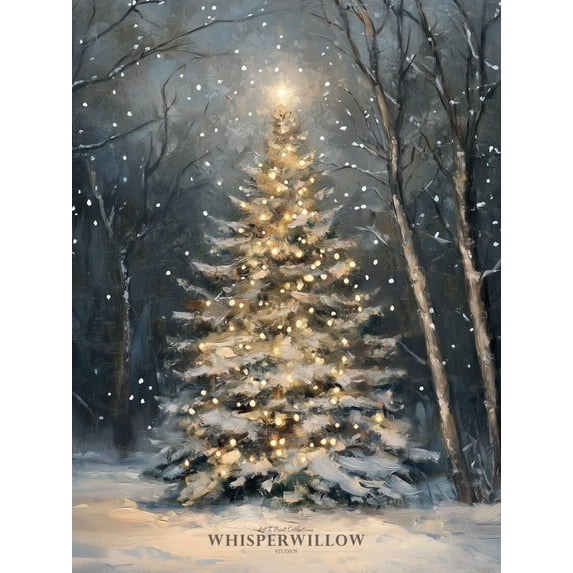 Velto Magical Holiday Tree In Forest, Snowy Holiday Home Decor, Festive Lights Winter Wall Art Canvas, 8x10 UNFRAMED