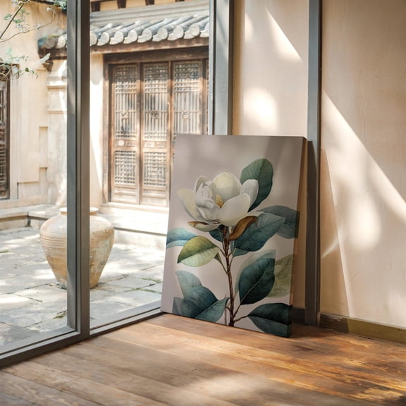 Velto Magnolia Flower Canvas Art Elegant White Bloom Botanical Design for Southern Vintage Nature Inspired Wall Decor, SIZE 8x10 INCLUDE Pine Wood Frame 1.25-Inch