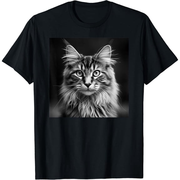 Velto Maine Coon Cat Cinematic Black And White Photography T-Shirt All Size S-5XL