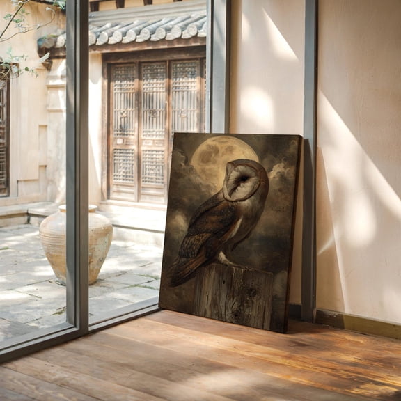 Velto Majestic Barn Owl Under The Full Moon Canvas, 8x10 0.75-Inch Pine Wood Frame