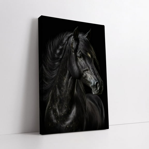 Velto Majestic Black Horse Portrait - Radiance Of Darkness, Hand-Painted Canvas Art For Home Decor & Unique Housewarming Gift Canvas, 8x12 UNFRAMED