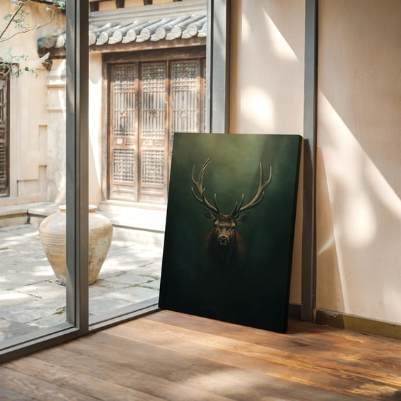 Velto Majestic Elk Canvas Art Dark Forest Stag Illustration Rustic Lodge Wilderness Inspired Wall Decor, SIZE 8x10 INCLUDE Pine Wood Frame 1.25-Inch