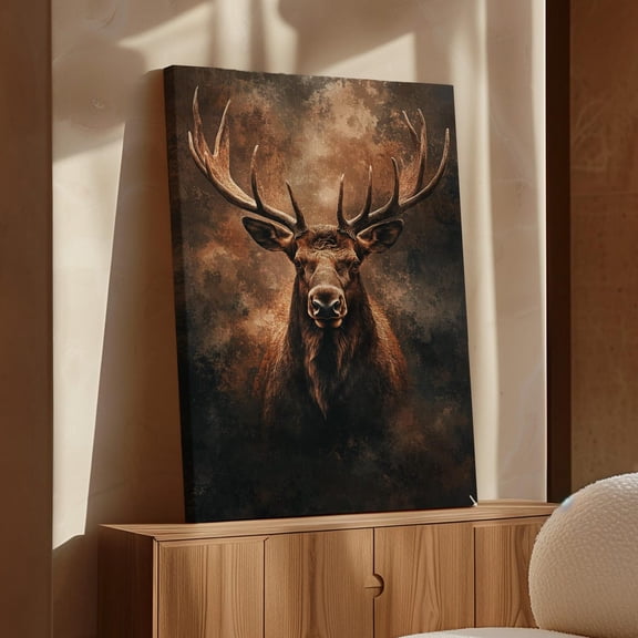 Velto Majestic Elk Canvas Art - Rustic Lodge Decor, Vintage Deer Wall for Cabin or Woodland Theme, SIZE 12x18 INCLUDE Pine Wood Frame 1.25-Inch