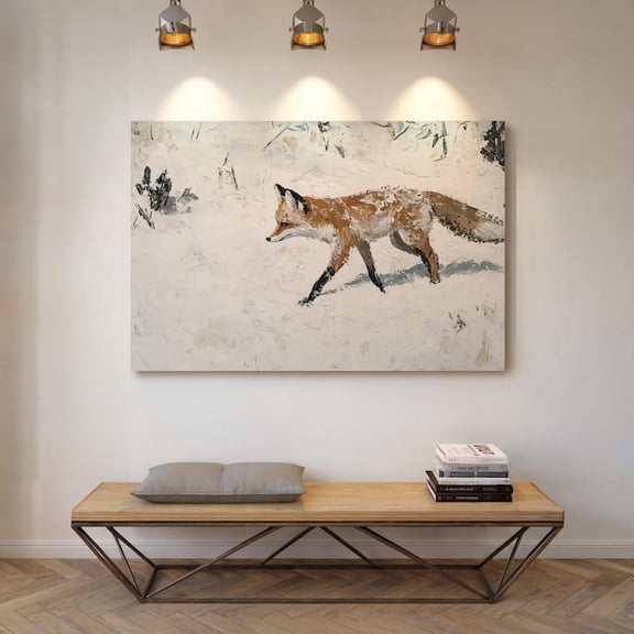 Velto Majestic Red Fox in Snowy Landscape Canvas – Winter Wildlife Art for Rustic Nature-Inspired Decor, SIZE 8x12 INCLUDE Pine Wood Frame 0.75-Inch