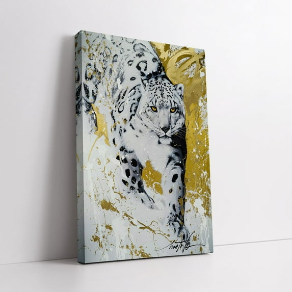 Velto Majestic Snow Leopard Canvas Art - Bold And Elegant Wildlife With Gold Accents For Home Decor Gift Canvas, 16x24 UNFRAMED