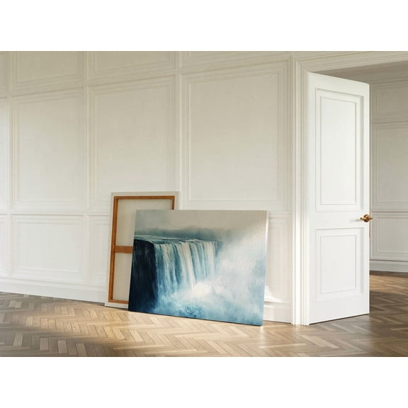 Velto Majestic Waterfall Cascading Into Misty Waters, Tranquil Nature Scene, SIZE 8x10 INCLUDE Pine Wood Frame 1.25-Inch