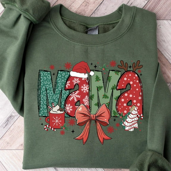 Velto Mama Coquette Crewneck, Mama Claus , Mama Claus SweaGift for Mom, Doodles Xmas Sweatshirt Full Size S-5XL