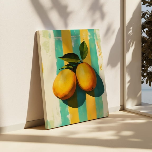 Velto Mango Canvas Art Botanical Fruit Illustration Pastel Orange Tropical Summer Kitchen Inspired Rustic Wall Decor, SIZE 8x12 INCLUDE Pine Wood Frame 1.25-Inch