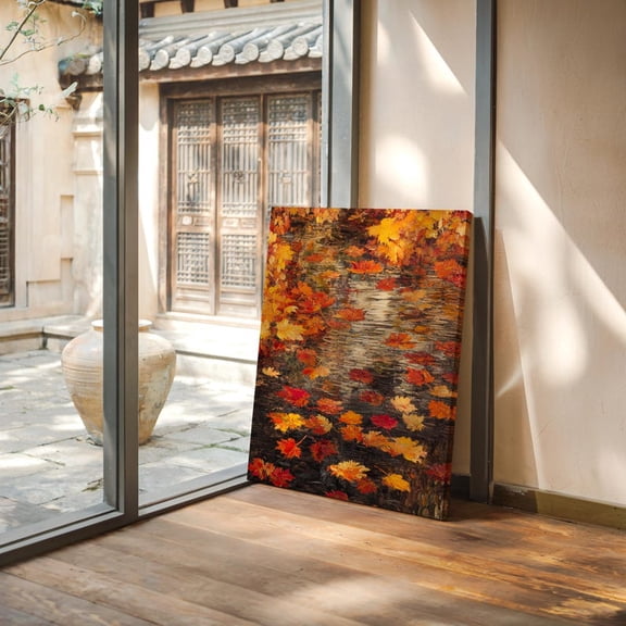 Velto Maple Leaves Canvas Wall Art Autumn Seasonal Illustration Vibrant Fall Foliage Landscape Cozy Home Decoration, SIZE 8x10 INCLUDE Pine Wood Frame 1.25-Inch