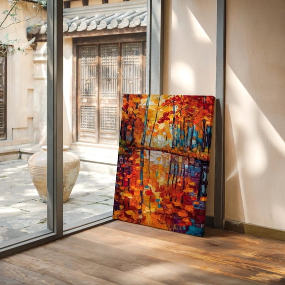 Velto Maple Leaves Canvas Wall Art Autumn Seasonal Illustration Vibrant Fall Leaf Landscape Nature Inspired Decor, SIZE 12x18 INCLUDE Pine Wood Frame 1.25-Inch