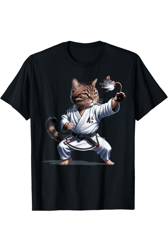 Martial Arts Cat Karate Black Belt Fighter T-Shirt All Size S-5XL