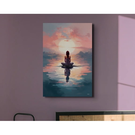 Velto Meditation Canvas Art Zen Inspired Calming Illustration Spa and Wellness Room Tranquil Wall Decor, SIZE 16x24 INCLUDE Pine Wood Frame 1.25-Inch