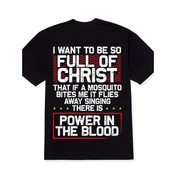 Velto Men'S Black Cotton Pattern T-shirt-"Power in Blood" Religious Design, Short Slee All Size S-5XL