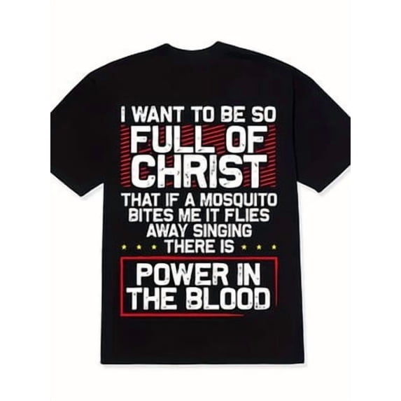Velto Men'S Black Cotton Pattern T-shirt-"Power in Blood" Religious Design, Short Slee All Size S-5XL