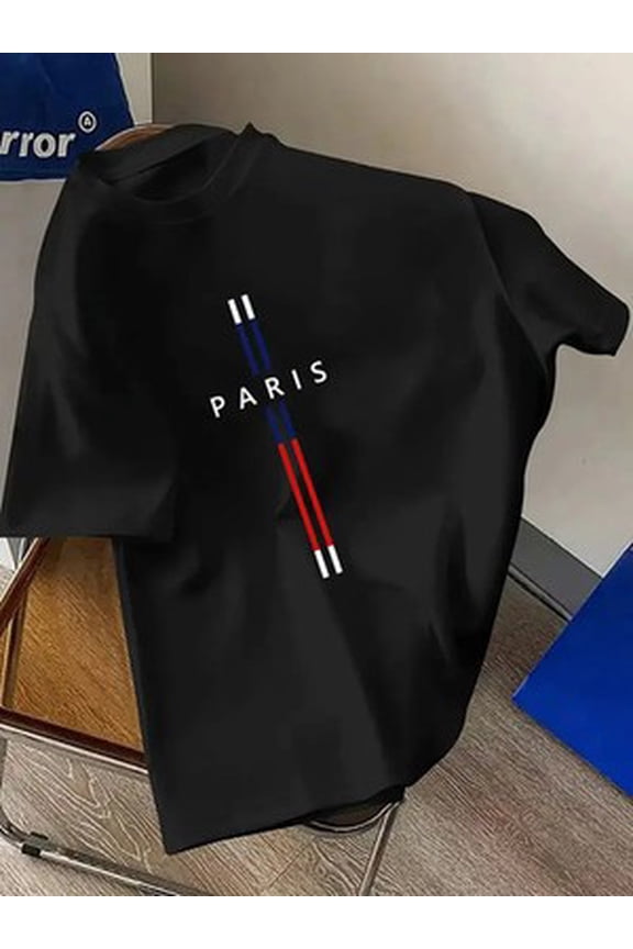 Men'S Casual Round Neck T-Shirt Printed with Geometric Paris Pattern Polyester F All Size S-5XL