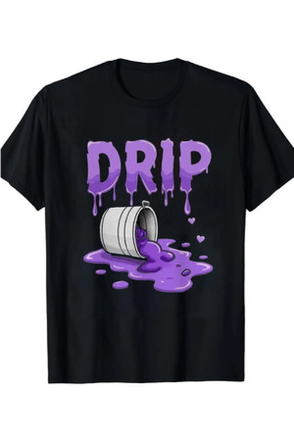 Men's 100% Cotton Drip Paint Graphic T-Shirt - Black & Purple Tie-Dye Artistic D All Size S-5XL