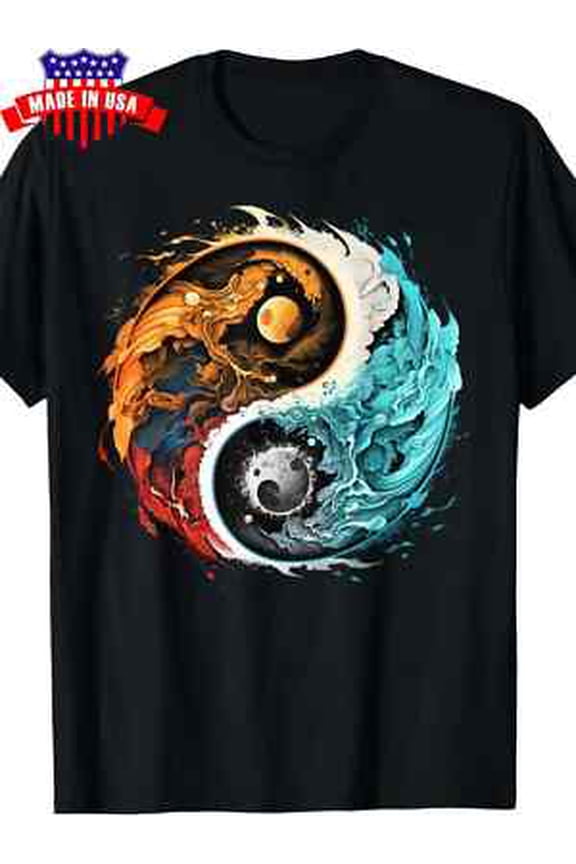 Men's 100% Cotton T-Shirt with Vibrant Yin Yang Splash Design - Made in USA All Size S-5XL