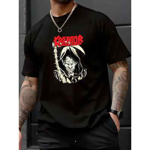 Velto Men's Black Cotton Casual T-Shirt - Short Sleeve, Round Neck with Bold "KREATOR" All Size S-5XL