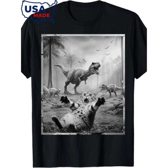 Velto Men's Cat & T-Rex Dinosaur Graphic Tee - Soft Cotton, Short Sleeve, Round All Size S-5XL