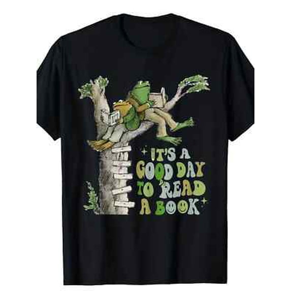 Velto Men's "It's A Good Day to Read a Book" Retro Frog & Toad Graphic T-Shirt - 100% All Size S-5XL