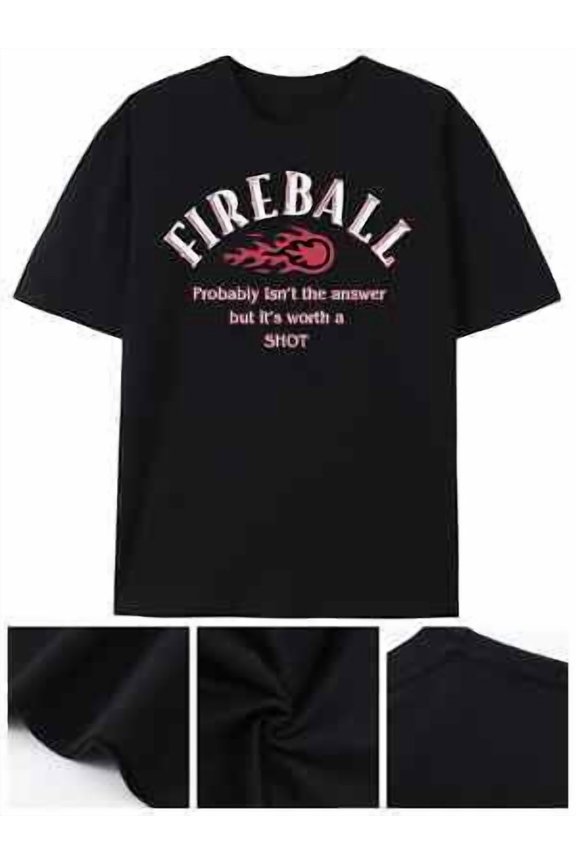 Men's Retro "Fireball" Graphic T-Shirt - 100% Cotton, Soft & Breathable with All Size S-5XL