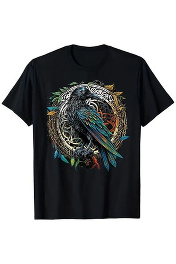 Men's Viking Raven Graphic T-Shirt - Odin's Midgard Thor Walhalla Design, Black All Size S-5XL