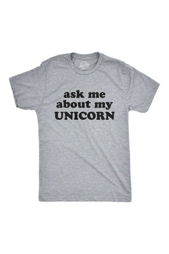 Mens Ask Me About My Unicorn Flip Up T-Shirt Mythical Horse Tee For Guys All Size S-5XL