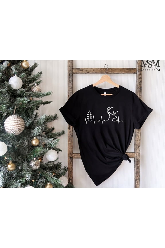 Mens Buck Pulse Shirt, Printed Unisex Heartbeat Stag, Graphic T-Shirt, Deer Pulse EKG, Heartbeat Buck Shirt. Gift for Hunter All Size S-5XL