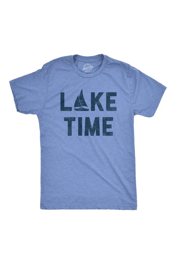 Mens Lake Time T-Shirt Vacation Getaway Boating Lovers Tee For Guys All Size S-5XL