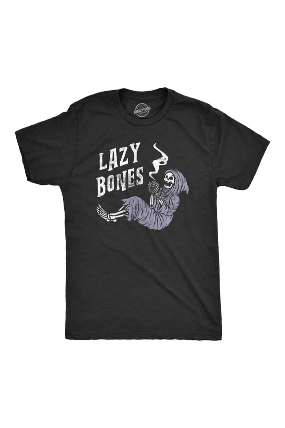 Mens Lazy Bones T-Shirt Relaxing Spooky Skeleton Tee For Guys All Size S-5XL
