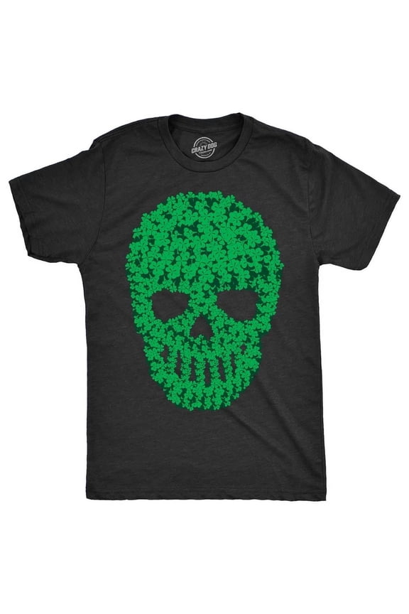 Mens Skull Of Clovers T-Shirt St Pattys Day Clover Skeleton Tee For Guys All Size S-5XL