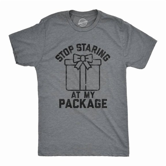 Velto Mens Stop Staring At My Package T-Shirt holiday Party Innuendo Graphic All Size S-5XL