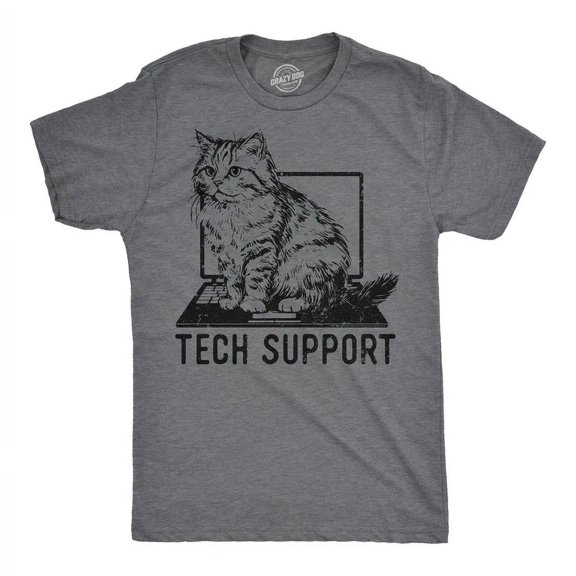 Velto Mens Tech Support T-Shirt Cute Kitten Graphic Tee For Men All Size S-5XL
