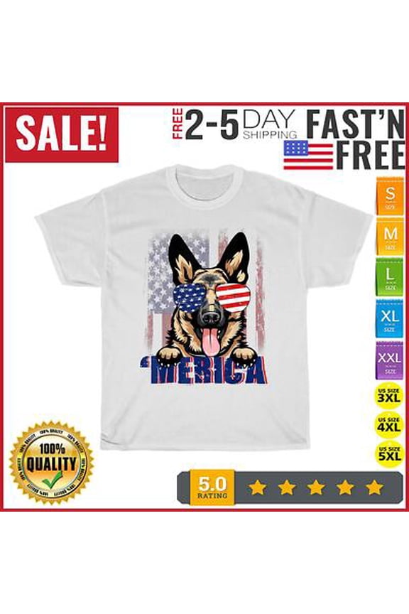 Merica German Shepherd peeking 4th July Memorial Day Patriot T Shirt Men Women All Size S-5XL