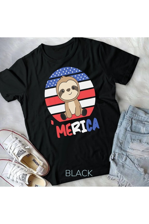 Merica Sloths 4th Of July American Flag Fault T-Shirt Unisex T-shirt All Size S-5XL