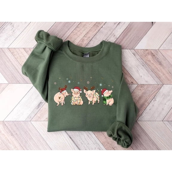 Velto Merry Pigmas Sweatshirt, Adorable holiday Pig Shirt, Farm Animal Xmas Gift All Size S-5XL
