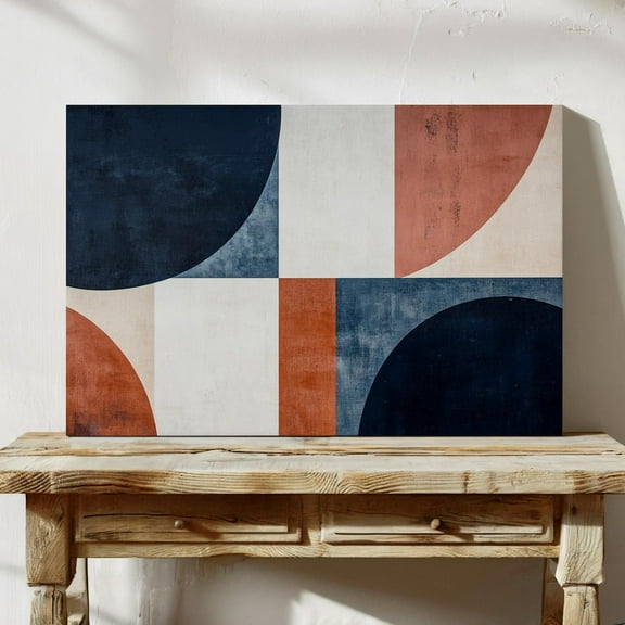 Velto Mid Century Modern Geometric Wall Art – Abstract Navy, Rust, And White Shapes Canvas In Horizontal Layout Canvas, 8x10 UNFRAMED