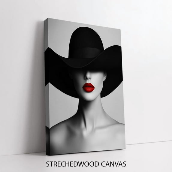 Velto Minimalist Black And White Woman Portrait With Bold Red Lips - Elegant Canvas Gift For Fashion And Modern Art Lovers Canvas, 12x16 UNFRAMED