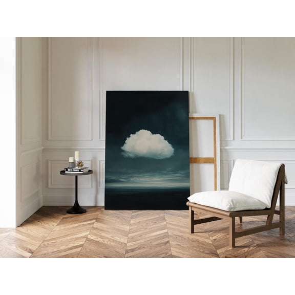Velto Minimalist Cloud Canvas Wall Art – Lone White Cloud Against A Moody Teal Sky For Calm, Serene, And Modern Atmospheric Home Decor Canvas, 8x12 0.75-Inch Pine Wood Frame