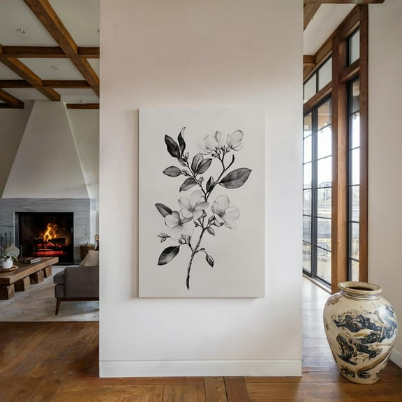 Velto Minimalist Floral Canvas Wall Art Black and White Botanical Line Art Elegant Modern Nature Decor, SIZE 12x18 INCLUDE Pine Wood Frame 0.75-Inch