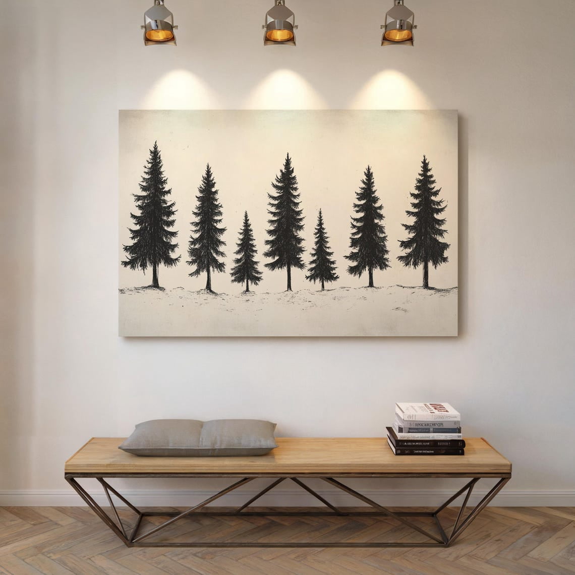 Velto Minimalist Pine Tree Canvas Wall Art | Black And White Forest ...