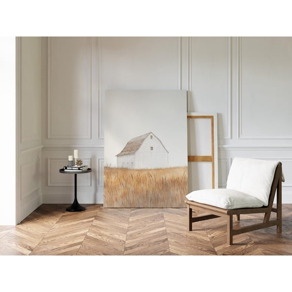 Velto Minimalist White Barn Canvas Wall Art | Rustic Country Farmhouse | Neutral Wheat Field Decor | Modern Vintage Style Barn canvas, SIZE 8x10 INCLUDE Pine Wood Frame 0.75-Inch