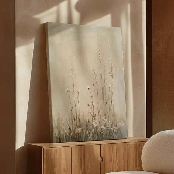 Velto Minimalist Wildflower Canvas, Soft Neutral Pastel Floral Wall Decor, SIZE 8x10 INCLUDE Pine Wood Frame 1.25-Inch