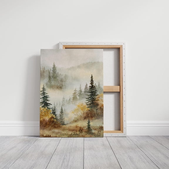 Velto Misty Forest Art, Autumn Mountain Landscape Wall Decor, Foggy Pine Tree Nature, Tranquil Woodland Scene Canvas, 8x10 UNFRAMED