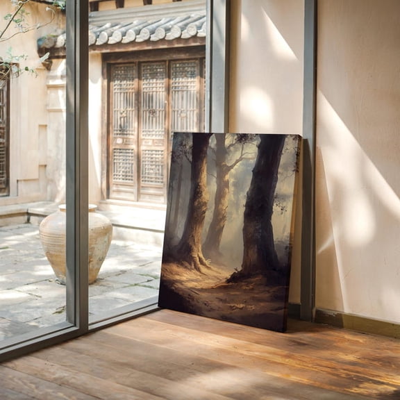 Velto Misty Forest Path Canvas Art - Enchanted Woods Wall Decor, Rustic Nature, Vintage Style, Woodland Landscape, SIZE 8x10 INCLUDE Pine Wood Frame 1.25-Inch