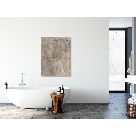 Velto Modern Abstract Neutral Dot And Line Pattern, Textured Beige Minimalist, Modern Brown Grid Industrial Layout Canvas, 16x24 UNFRAMED