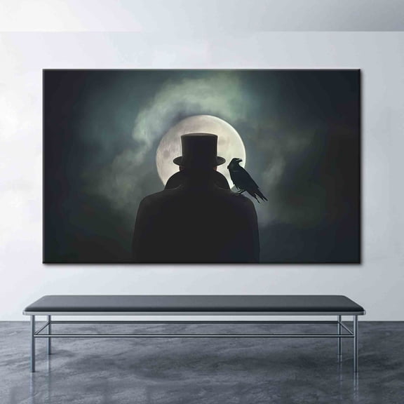 Velto Modern Art, Full Moon Wall Decor, Night And Man Art Canvas, Moon Art Canvas, Abstract Artwork, Night Landscape Artwork, Inception Canvas, 16x24 UNFRAMED